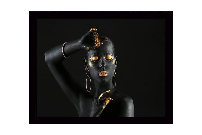 Kehystetty puutaulu canvasille - 41x56 cm - Mustalla ja kullalla koristeltu vartalo elegantilla poseerauksella, Musta / Kulta