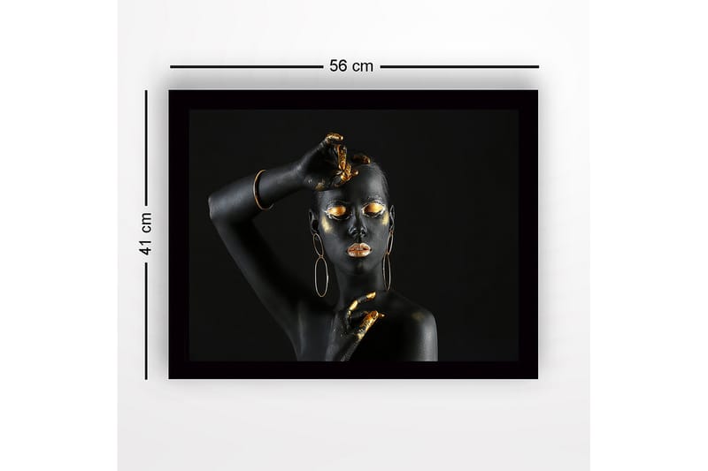 Kehystetty puutaulu canvasille - 41x56 cm - Mustalla ja kullalla koristeltu vartalo elegantilla poseerauksella - Musta / Kulta - Sisustustuotteet - Taulu & taide