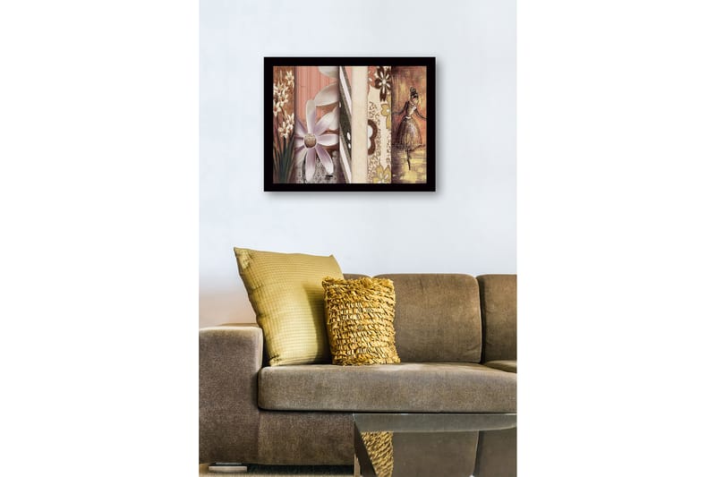 Kehystetty puutaulu canvasille - 41x56 cm - Tyylitelty ballerina kukilla ja kuvioilla taustalla - Vaaleanvioletti / Beige / Ruskea - Sisustustuotteet - Taulu & taide