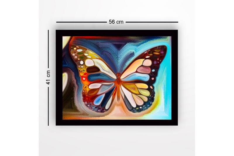Kehystetty puutaulu canvasille - 41x56 cm - Värikäs perhonen yksityiskohtaisilla kuvioilla - Sininen / Oranssi / Keltainen - Sisustustuotteet - Taulu & taide