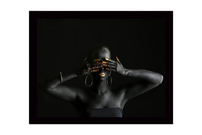 Kehystetty puutaulu canvasille - 41x56 cm - Tumma hahmo, jonka kasvot ja kädet peittävät kultaiset yksityiskohdat, Musta / Kulta