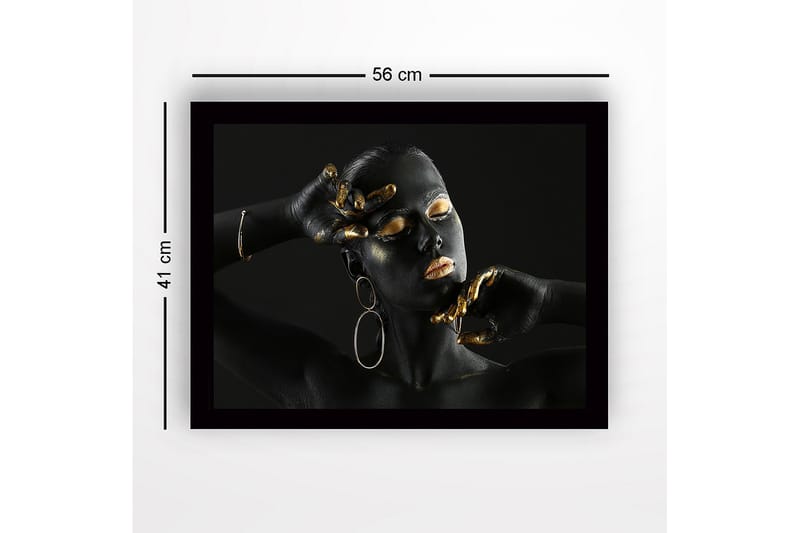 Kehystetty puutaulu canvasille - 41x56 cm - Elegantti muotokuva naisesta mustalla vartalomaalauksella ja kultaisilla yksityiskohdilla - Musta / Kulta - Sisustustuotteet - Taulu & taide
