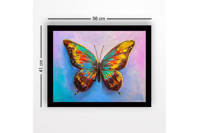 Kehystetty puutaulu canvasille - 41x56 cm - Värikäs perhonen yksityiskohtaisilla siivillä - Kulta / Ruskea / Turkoosi - Sisustustuotteet - Taulu & taide