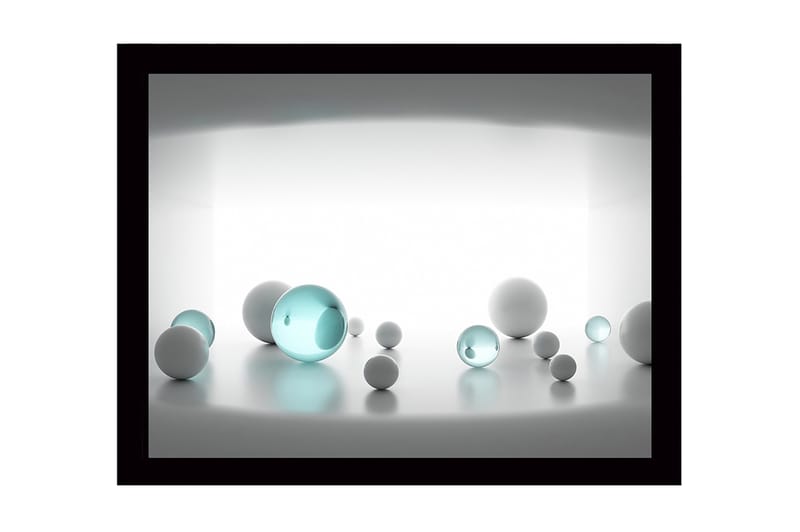 Kehystetty puukangas - 41x56 cm - Abstrakti sommitelma erikokoisista pallomaisista muodoista, Valkoinen / Vaaleansininen