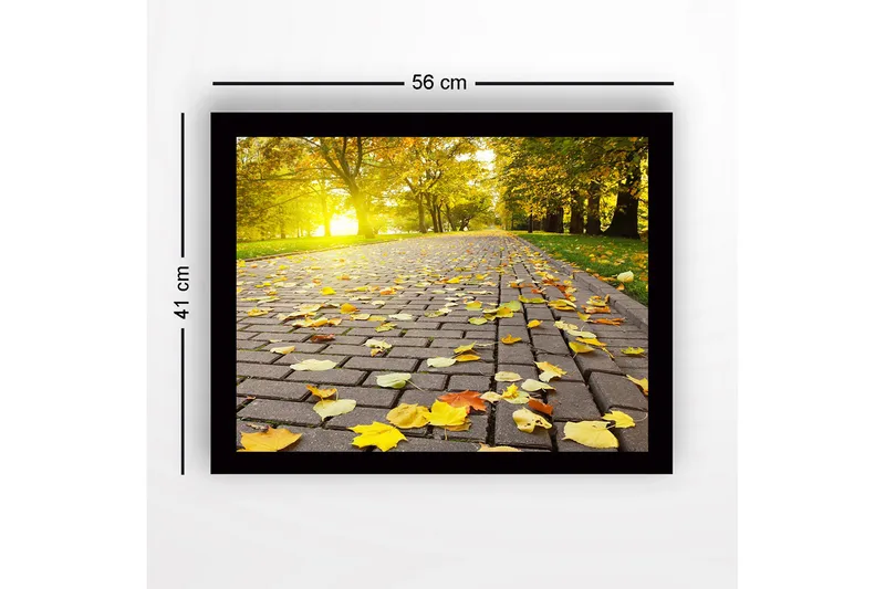 Kehystetty puinen canvas-taulu - 41x56 cm - Kultaiset syksyn lehdet päällystetyllä tiellä - Keltainen / Oranssi / Ruskea - Sisustustuotteet - Taulu & taide