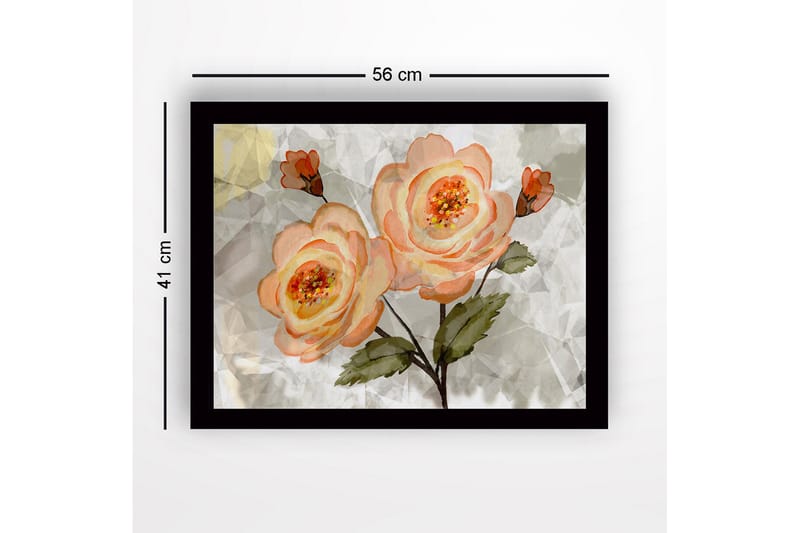 Kehystetty puutaulu canvasille - 41x56 cm - Vaaleanpunaiset kukat vihreillä lehdillä - Vaaleanpunainen / Vihreä / Beige - Sisustustuotteet - Taulu & taide