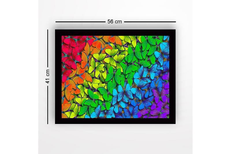 Kehystetty puukangas - 41x56 cm - Värikäs kokoelma perhosia eri sävyissä - Vihreä / Sininen / Punainen - Sisustustuotteet - Taulu & taide