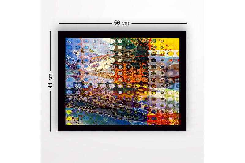 Kehystetty puukangas - 41x56 cm - Abstrakti sommitelma pyöreillä muodoilla ja värikkäillä kuvioilla - Sininen / Oranssi / Keltainen - Sisustustuotteet - Taulu & taide