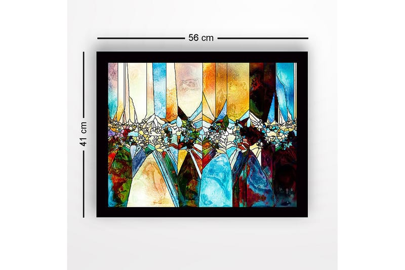 Kehystetty puukangas - 41x56 cm - Abstrakti sommitelma geometrisilla muodoilla ja värillisillä osioilla - Sininen / Oranssi / Vihreä - Sisustustuotteet - Taulu & taide