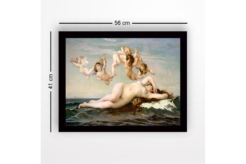 Kehystetty puucanvas - 41x56 cm - Alaston nainen lepää meren aalloilla enkelien ympäröimänä - Ihonväri / Taivaansininen / Merenvihreä - Sisustustuotteet - Taulu & taide