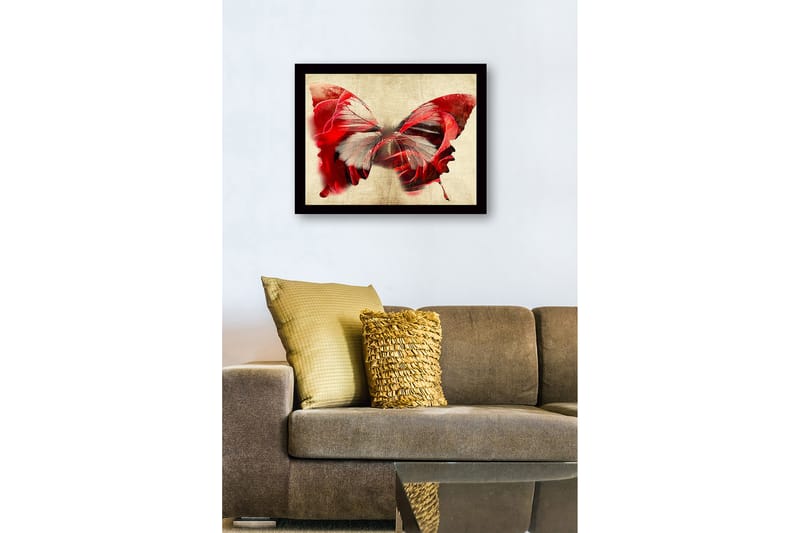 Kehystetty puucanvas - 41x56 cm - Värikäs perhonen kasvoaiheilla - Punainen / Harmaa / Beige - Sisustustuotteet - Taulu & taide