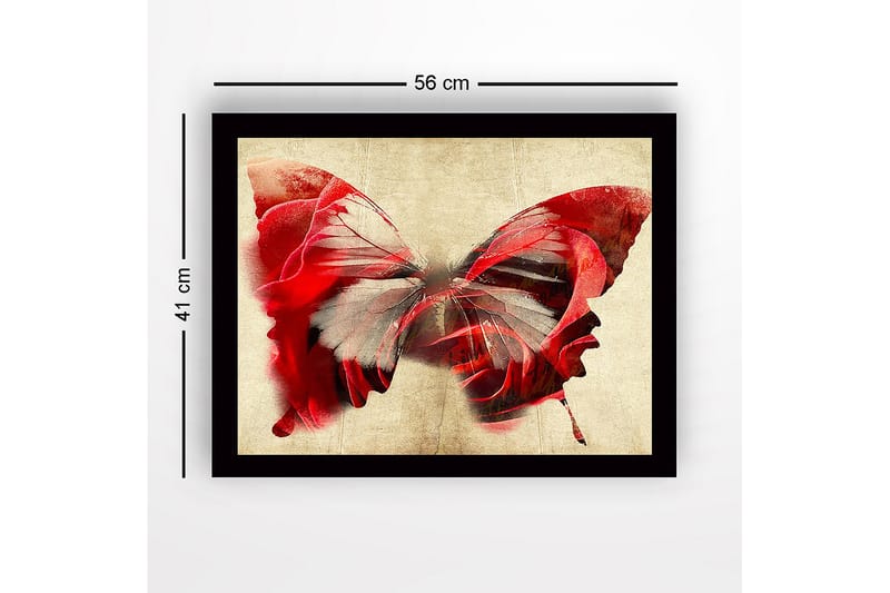 Kehystetty puucanvas - 41x56 cm - Värikäs perhonen kasvoaiheilla - Punainen / Harmaa / Beige - Sisustustuotteet - Taulu & taide