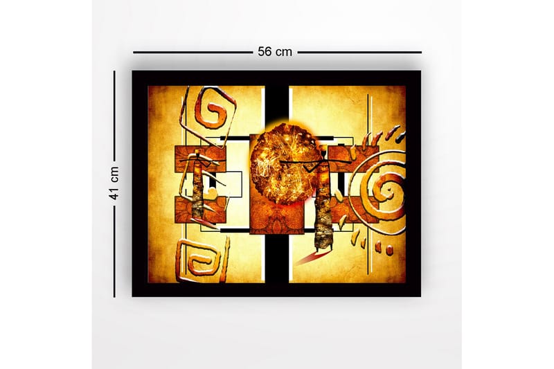 Kehystetty puukangas - 41x56 cm - Abstrakti sommitelma aurinkosymboliikalla ja geometrisilla muodoilla - Kulta / Oranssi / Ruskea - Sisustustuotteet - Taulu & taide