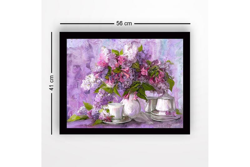 Kehystetty puupohja - 41x56 cm - Värikäs syreenikimppu kauniissa sommitelmassa - Violetti / Vaaleanpunainen / Vihreä - Sisustustuotteet - Taulu & taide