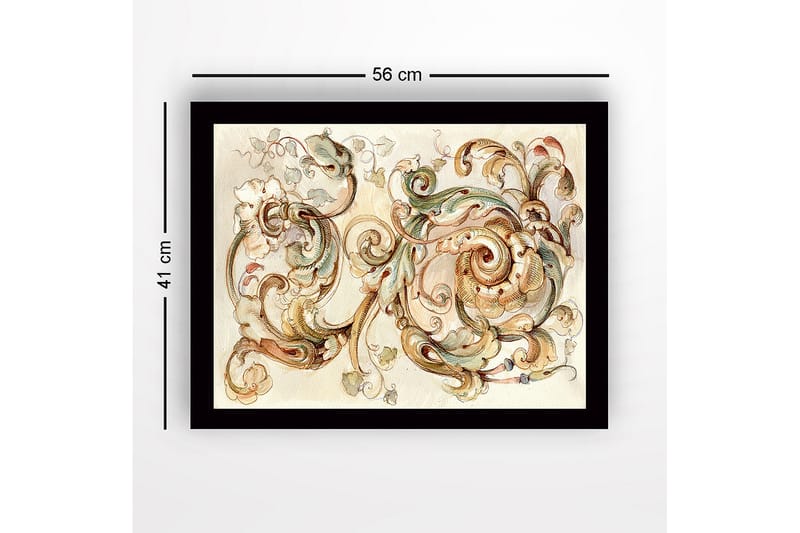 Kehystetty puutaulu canvasille - 41x56 cm - Elegantit kääröt ja kukat harmonisessa sommitelmassa - Vaaleanvihreä / Beige / Ruskea - Sisustustuotteet - Taulu & taide