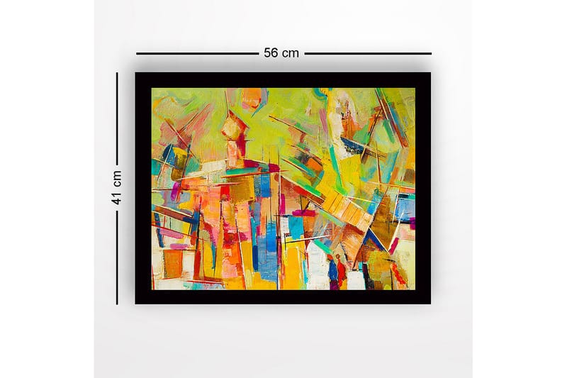 Kehystetty puukangas - 41x56 cm - Abstrakti sommitelma värikkäillä geometrisilla muodoilla - Keltainen / Oranssi / Sininen - Sisustustuotteet - Taulu & taide