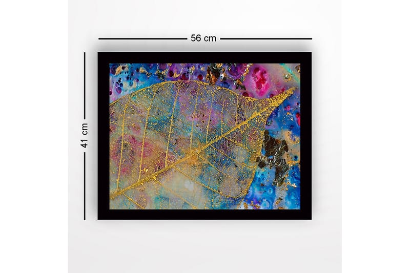 Kehystetty puutaulu canvasille - 41x56 cm - Kiiltävät kultaiset lehdet värikkäällä sinisellä ja violetilla taustalla - Kulta / Sininen / Violetti - Sisustustuotteet - Taulu & taide