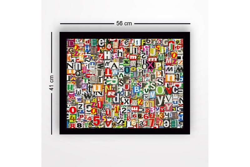 Kehystetty puukangas - 41x56 cm - Värikäs kirjain- ja numerokokoelma - Punainen / Vihreä / Keltainen - Sisustustuotteet - Taulu & taide