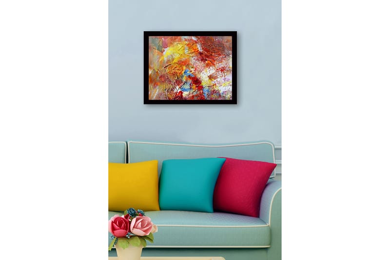 Kehystetty puukangas - 41x56 cm - Värikäs abstrakti sommitelma dynaamisilla muodoilla - Punainen / Keltainen / Sininen - Sisustustuotteet - Taulu & taide