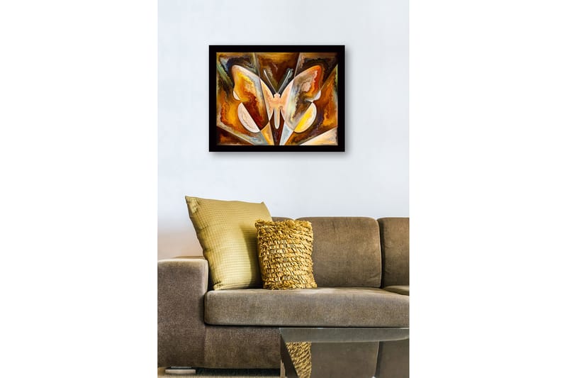 Kehystetty puupohja - 41x56 cm - Värikäs perhonen abstrakteilla muodoilla - Kulta / Ruskea / Valkoinen - Sisustustuotteet - Taulu & taide