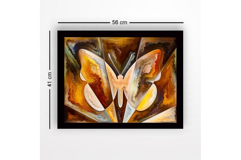 Kehystetty puupohja - 41x56 cm - Värikäs perhonen abstrakteilla muodoilla - Kulta / Ruskea / Valkoinen - Sisustustuotteet - Taulu & taide