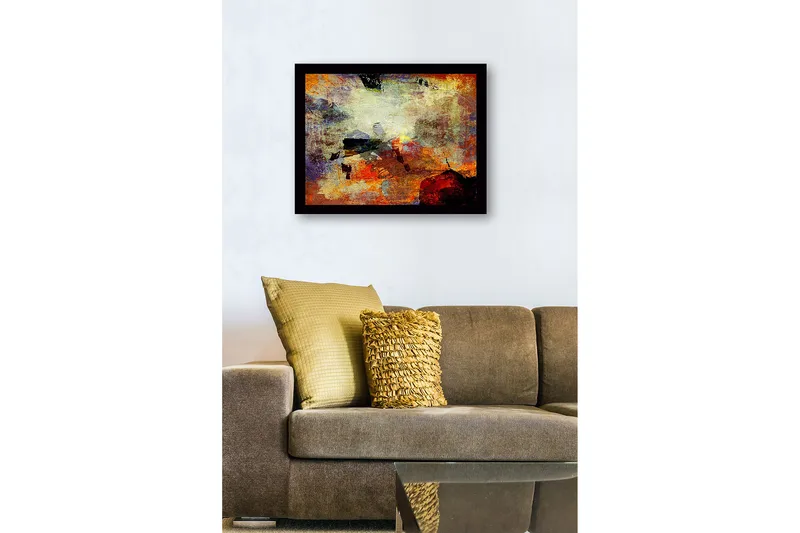 Kehystetty puukangas - 41x56 cm - Abstrakti sommitelma värillisillä muodoilla ja tekstuureilla - Punainen / Oranssi / Sininen - Sisustustuotteet - Taulu & taide