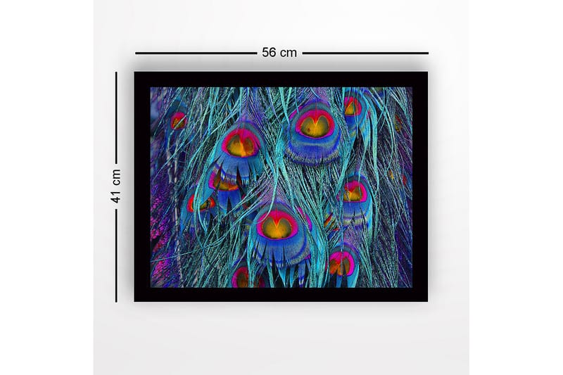 Kehystetty puukangas - 41x56 cm - Värikkäät riikinkukon höyhenet abstraktissa sommitelmassa - Turkoosi / Violetti / Kulta - Sisustustuotteet - Taulu & taide