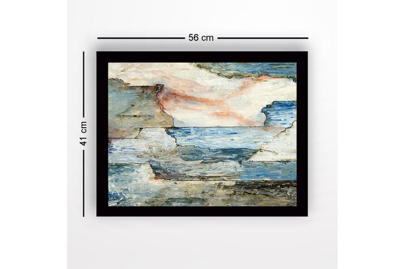 Kehystetty puucanvas - 41x56 cm - Abstrakti maisema merellä ja kivillä - Sininen / Harmaa / Beige - Sisustustuotteet - Taulu & taide