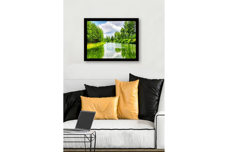 Kehystetty puukangas - 41x56 cm - Peilimäisiä vesipintoja rehevän vehreyden ympäröimänä - Vihreä / Sininen / Valkoinen - Sisustustuotteet - Taulu & taide