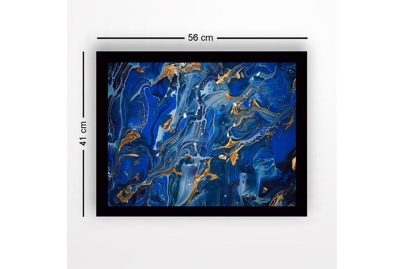 Kehystetty puukangas - 41x56 cm - Abstrakti sommitelma syvän sinisillä sävyillä ja kultaisilla yksityiskohdilla - Tummansininen / Vaaleansininen / Kulta - Sisustustuotteet - Taulu & taide