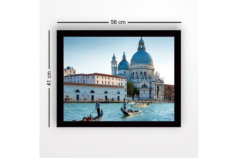Kehystetty puinen canvas-taulu - 41x56 cm - Kaunis näkymä venetsialaisille gondoleille historiallisessa rakennuksessa - Sininen / Valkoinen / Harmaa - Sisustustuotteet - Taulu & taide