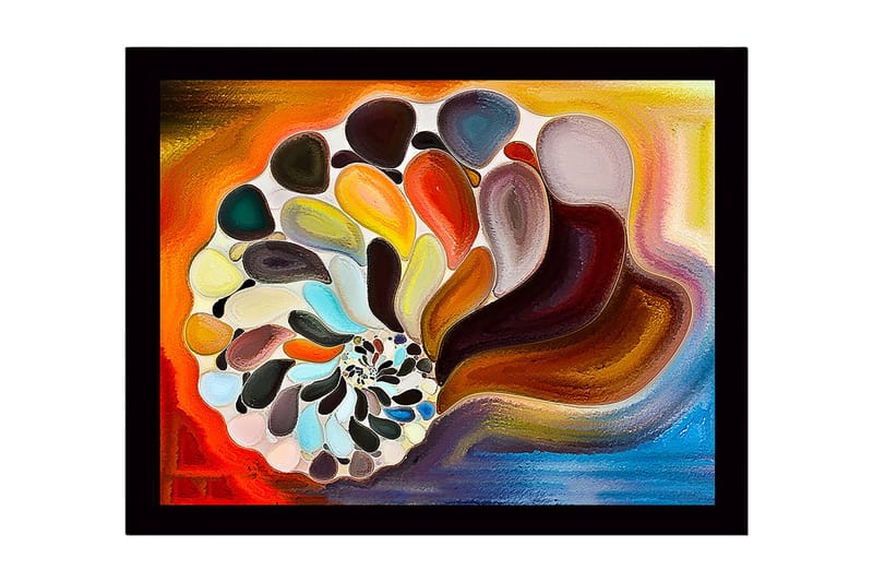Kehystetty puupohjainen canvas - 41x56 cm - Värikäs simpukka abstrakteilla muodoilla, Oranssi / Ruskea / Valkoinen