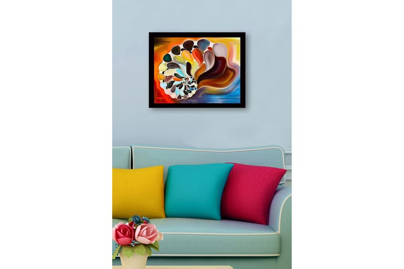 Kehystetty puupohjainen canvas - 41x56 cm - Värikäs simpukka abstrakteilla muodoilla - Oranssi / Ruskea / Valkoinen - Sisustustuotteet - Taulu & taide