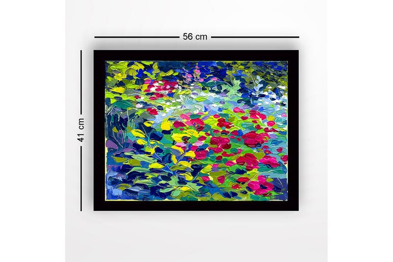 Kehystetty puutaulu canvasille - 41x56 cm - Värikäs kukkaniitty ruusuilla ja vihreillä lehdillä - Vihreä / Punainen / Sininen - Sisustustuotteet - Taulu & taide