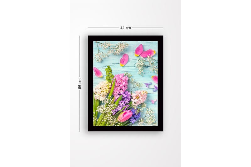 Kehystetty puutaulu canvasille - 41x56 cm - Värikäs kukkakimppu tulppaaneilla ja hyasinteilla - Vaaleanpunainen / Violetti / Valkoinen - Sisustustuotteet - Taulu & taide