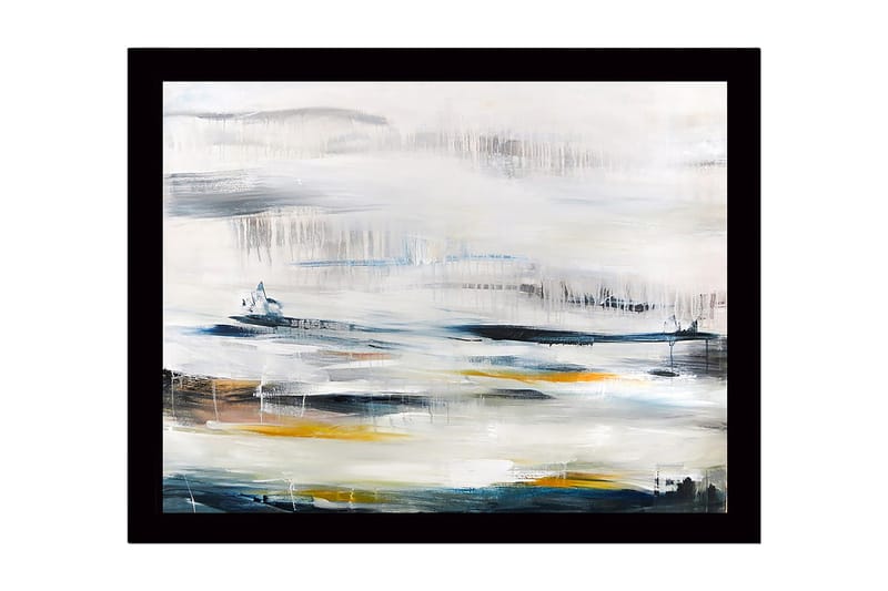 Kehystetty puukangas - 41x56 cm - Abstrakti maisema pehmeillä värisiirtymillä, Sininen / Harmaa / Keltainen