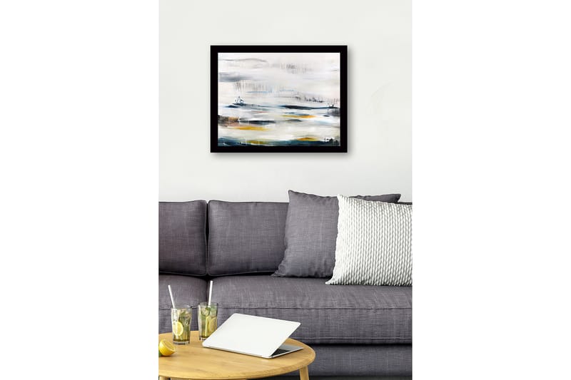 Kehystetty puukangas - 41x56 cm - Abstrakti maisema pehmeillä värisiirtymillä - Sininen / Harmaa / Keltainen - Sisustustuotteet - Taulu & taide