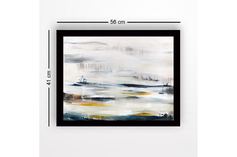 Kehystetty puukangas - 41x56 cm - Abstrakti maisema pehmeillä värisiirtymillä - Sininen / Harmaa / Keltainen - Sisustustuotteet - Taulu & taide