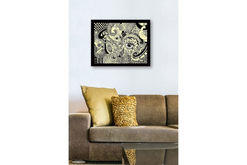 Kehystetty puukangas - 41x56 cm - Abstrakti sommitelma silmillä ja kaarevilla muodoilla - Musta / Beige - Sisustustuotteet - Taulu & taide