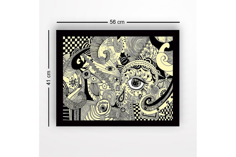 Kehystetty puukangas - 41x56 cm - Abstrakti sommitelma silmillä ja kaarevilla muodoilla - Musta / Beige - Sisustustuotteet - Taulu & taide