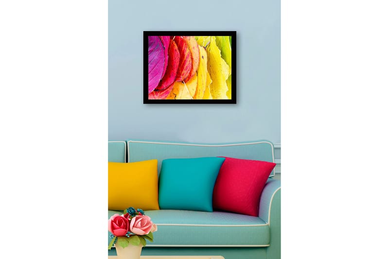 Kehystetty puutaulu canvasille - 41x56 cm - Värikkäät syksyn lehdet eri sävyissä - Vaaleanpunainen / Punainen / Keltainen - Sisustustuotteet - Taulu & taide