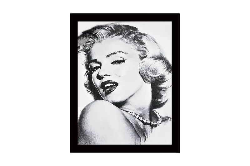 Kehystetty puutaulu canvasille - 41x56 cm - Muotokuva lumoavasta naisesta viettelevällä ilmeellä, Musta / Valkoinen / Harmaa