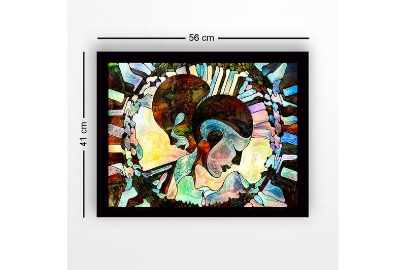 Kehystetty puucanvas - 41x56 cm - Abstrakti sommitelma kahdesta kasvotuksesta yhdessä - Tummanruskea / Vaaleansininen / Beige - Sisustustuotteet - Taulu & taide