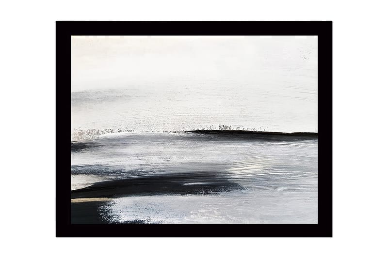 Kehystetty puukangas - 41x56 cm - Abstrakti maisema pehmeillä, laajoilla linjoilla, Valkoinen / Musta / Harmaa