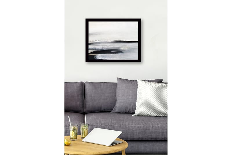 Kehystetty puukangas - 41x56 cm - Abstrakti maisema pehmeillä, laajoilla linjoilla - Valkoinen / Musta / Harmaa - Sisustustuotteet - Taulu & taide