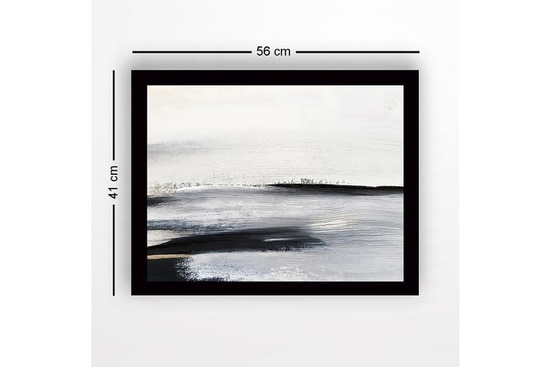 Kehystetty puukangas - 41x56 cm - Abstrakti maisema pehmeillä, laajoilla linjoilla - Valkoinen / Musta / Harmaa - Sisustustuotteet - Taulu & taide
