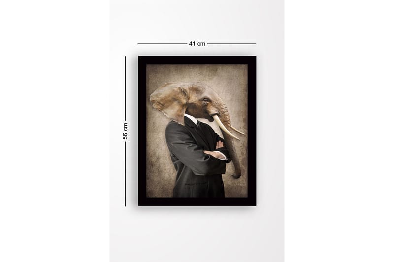 Kehystetty puukangas - 41x56 cm - Mies norsunpäällä puvussa - Harmaa / Ruskea / Musta - Sisustustuotteet - Taulu & taide