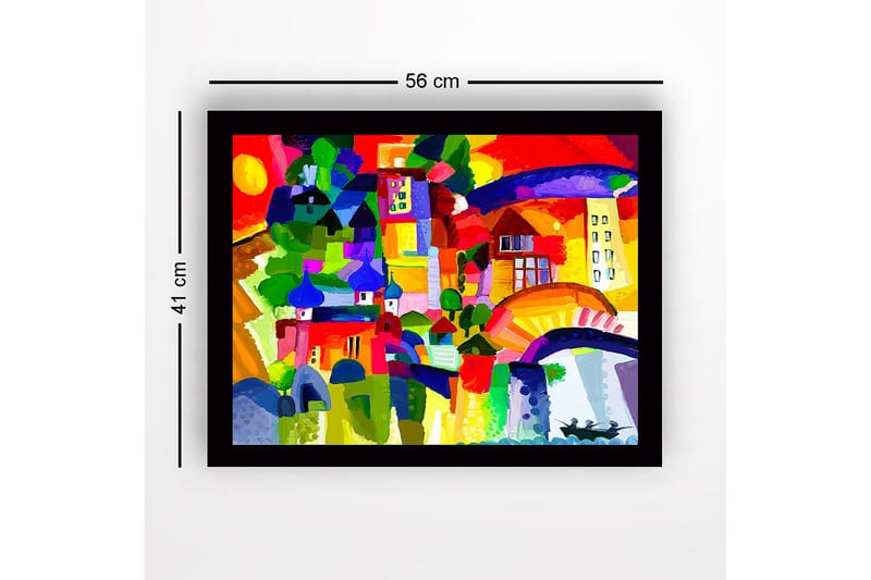 Kehystetty puutaulu canvasille - 41x56 cm - Värikäs kaupunkisiluetti kupoleilla ja rakennuksilla - Punainen / Vihreä / Sininen - Sisustustuotteet - Taulu & taide