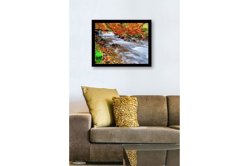 Kehystetty puutaulu canvasille - 41x56 cm - Kaunis puro syksyn väreissä ja juoksevalla vedellä - Oranssi / Vihreä / Ruskea - Sisustustuotteet - Taulu & taide
