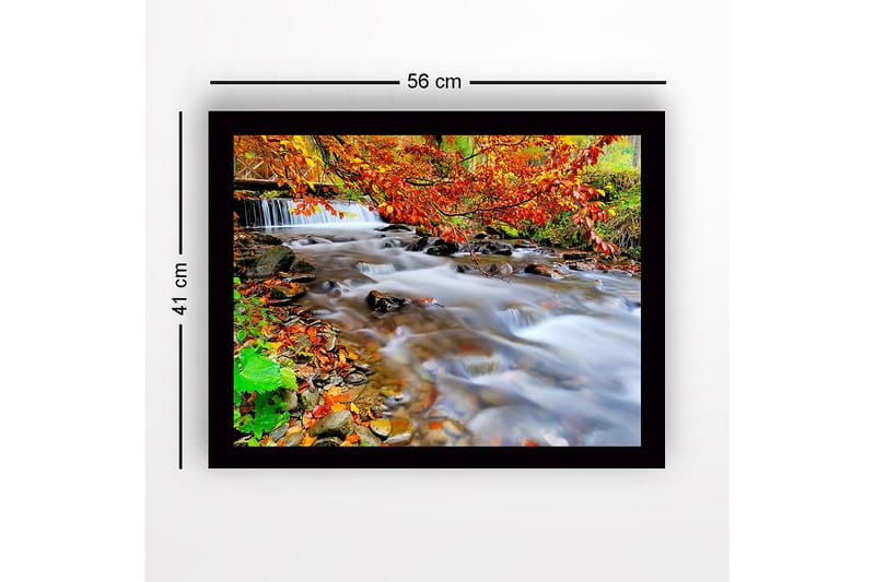 Kehystetty puutaulu canvasille - 41x56 cm - Kaunis puro syksyn väreissä ja juoksevalla vedellä - Oranssi / Vihreä / Ruskea - Sisustustuotteet - Taulu & taide